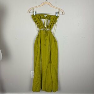 Madewell Seersucker Tie-Front Cutout Midi Dress Size S Mustard Yellow Textured